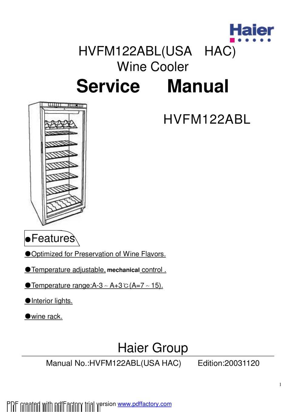 haier wine cooler instruction manual