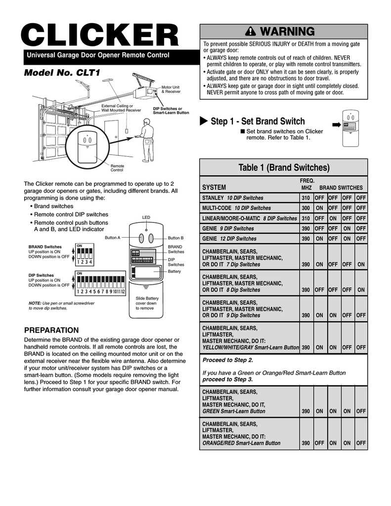 instruction manual for clicker garage door opener