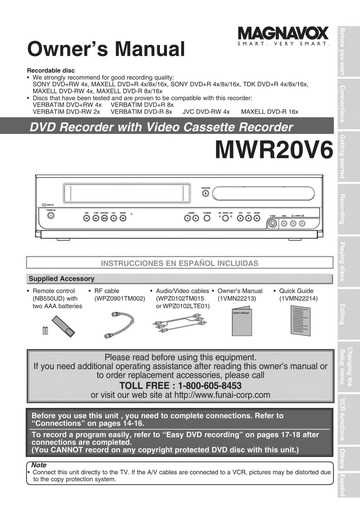 magnavox dvd vcr combo instruction manual