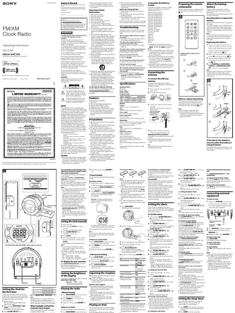 sony dream machine instruction manual