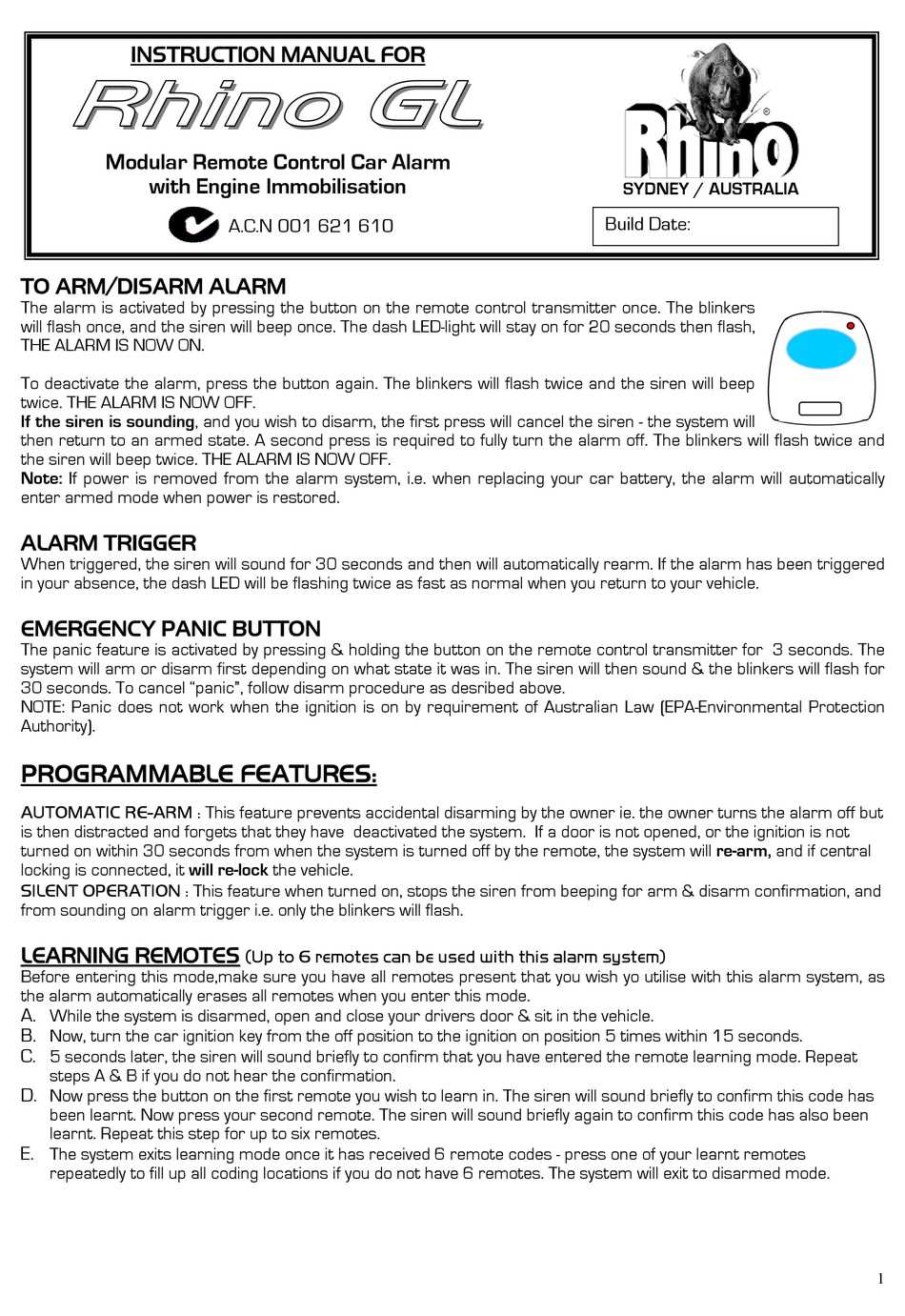 code alarm instruction manual