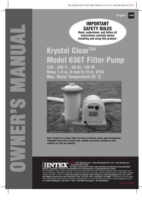 intex sand filter pump instruction manual