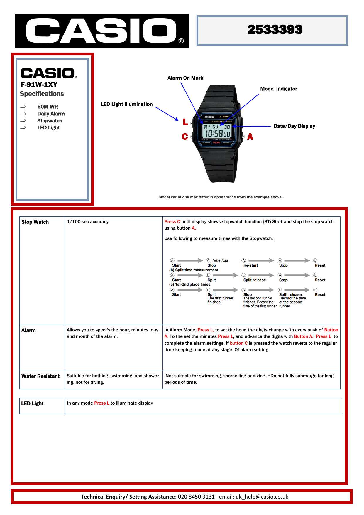 casio f 91w instruction manual