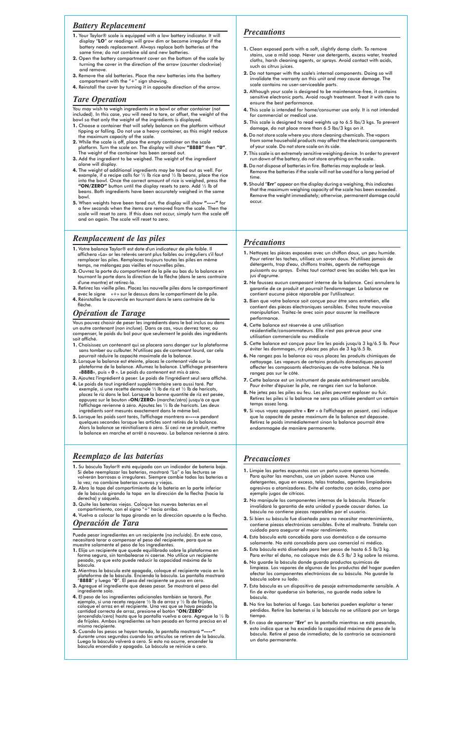 taylor biggest loser scale instruction manual