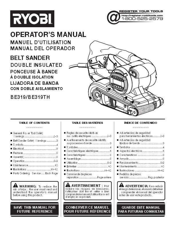 ryobi belt sander instruction manual