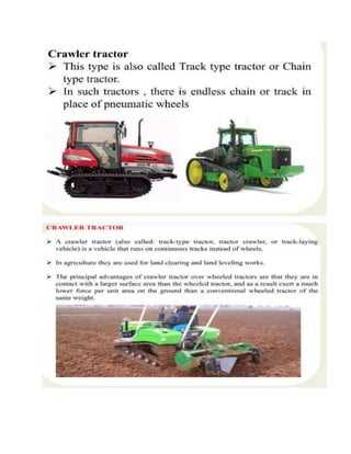 pictures of various farm equipment and instructional manual