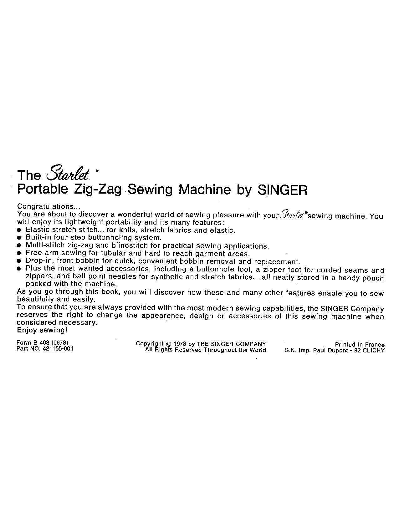 singer starlet instruction manual