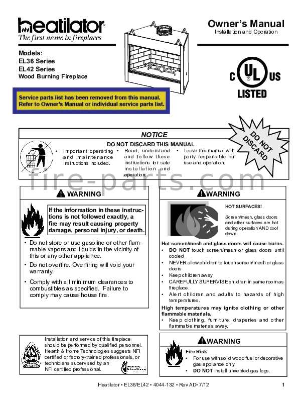 heatilator gas fireplace instruction manual