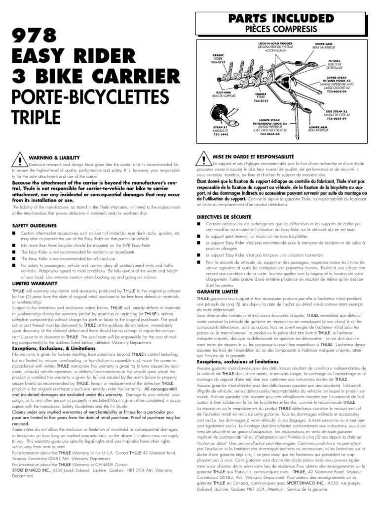 thule bike rack instruction manual