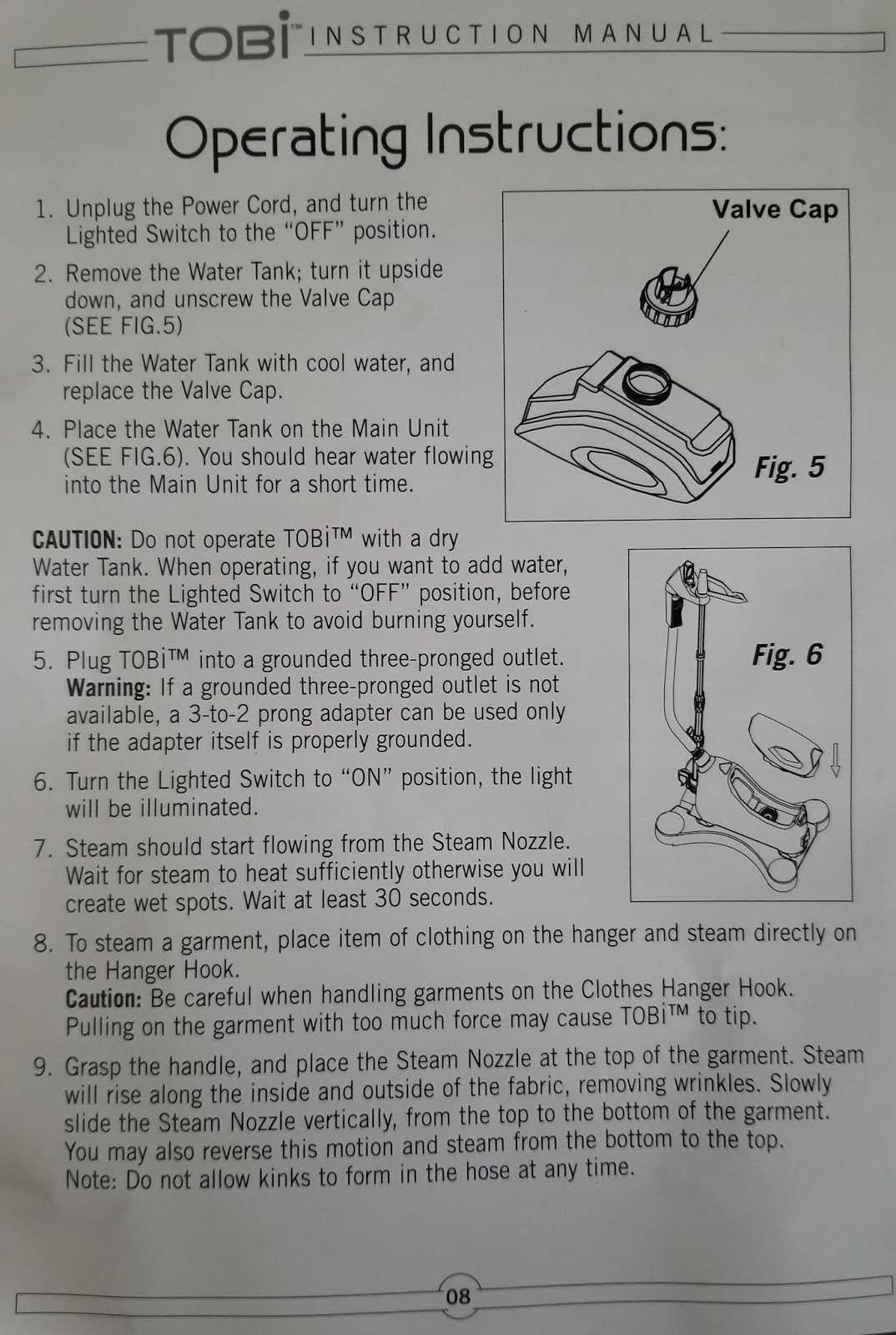 tobi platinum steamer instruction manual