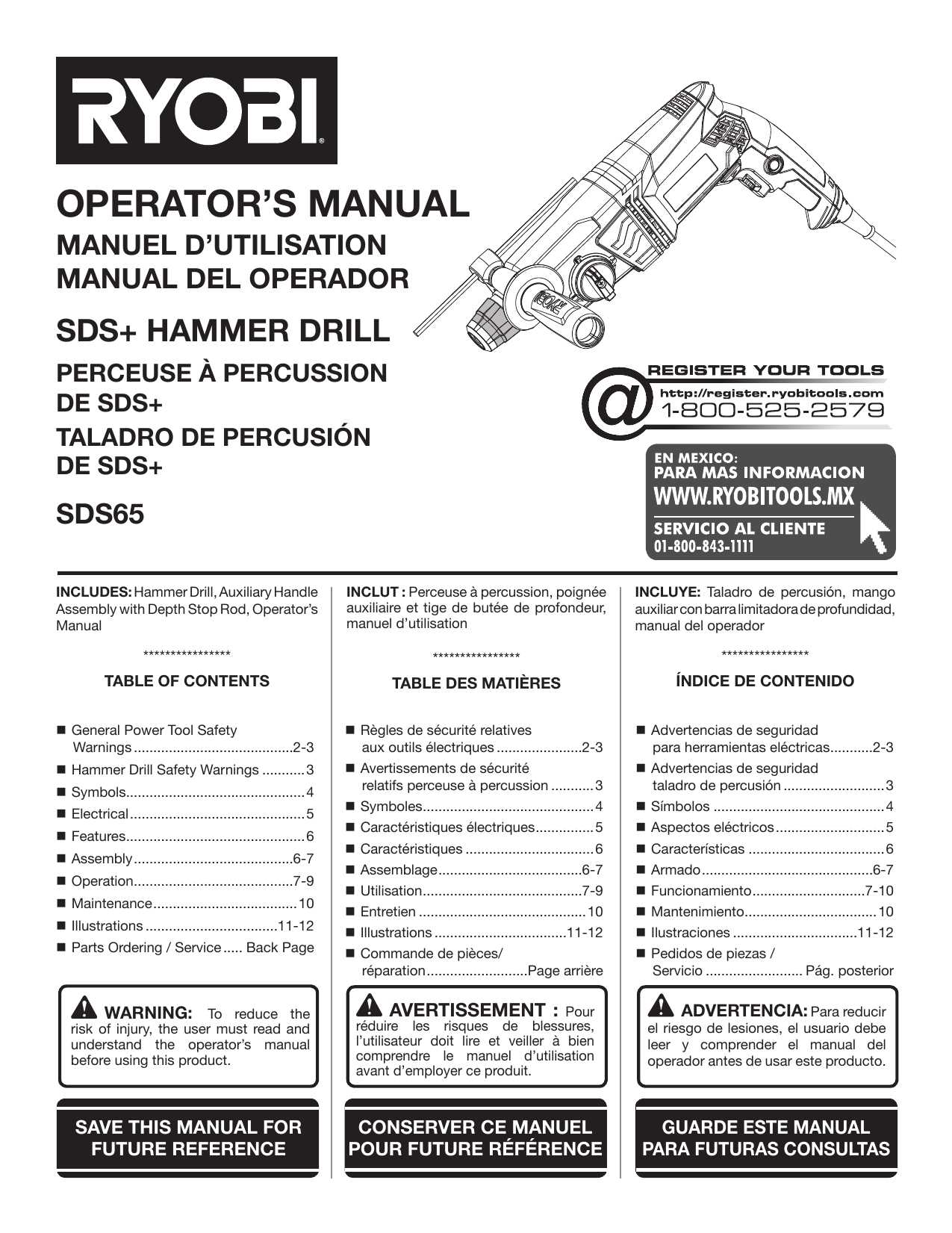 ryobi hammer drill instruction manual