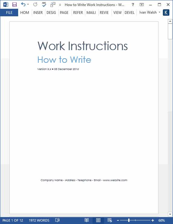 word instruction manual template