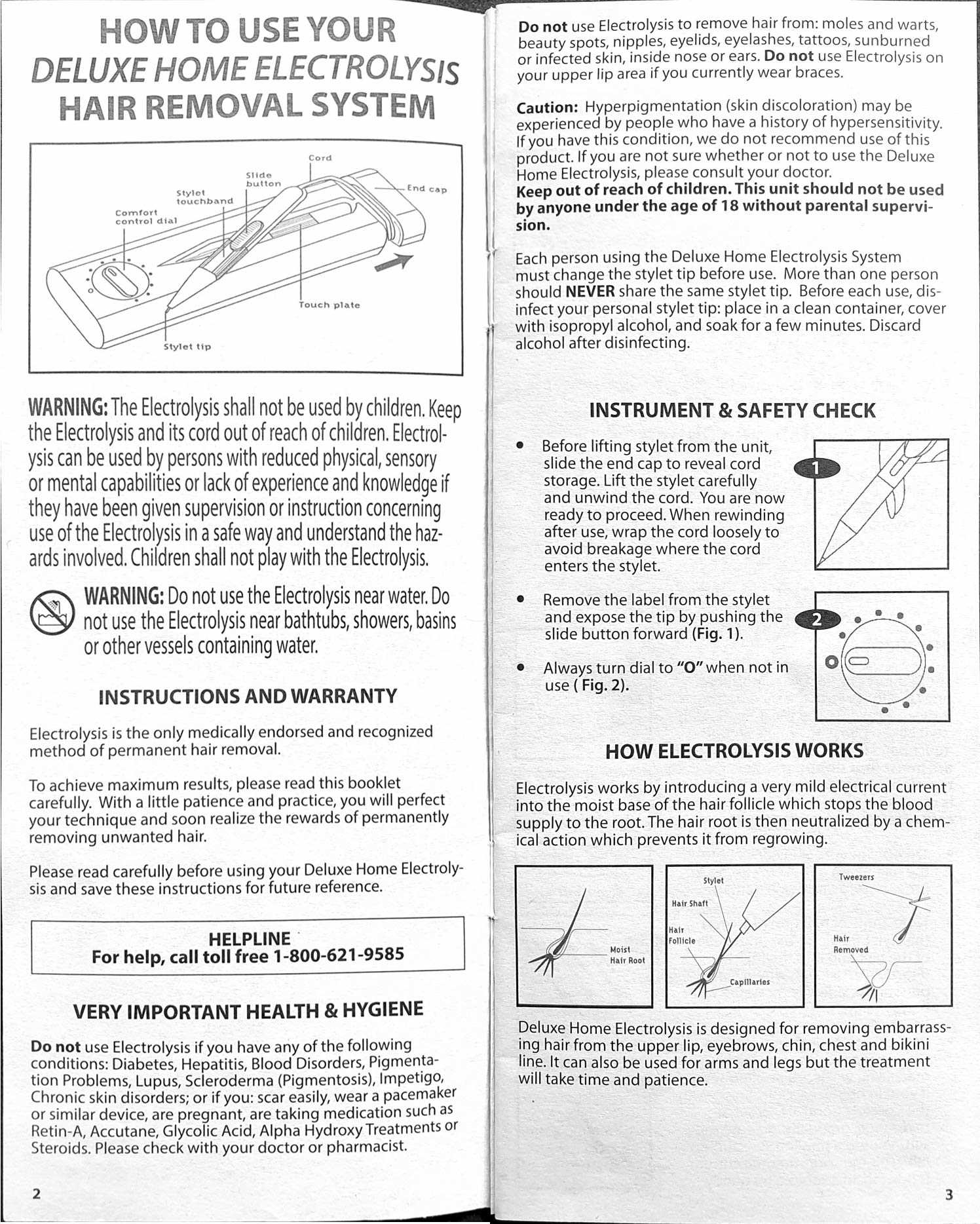 deluxe home electrolysis instruction manual