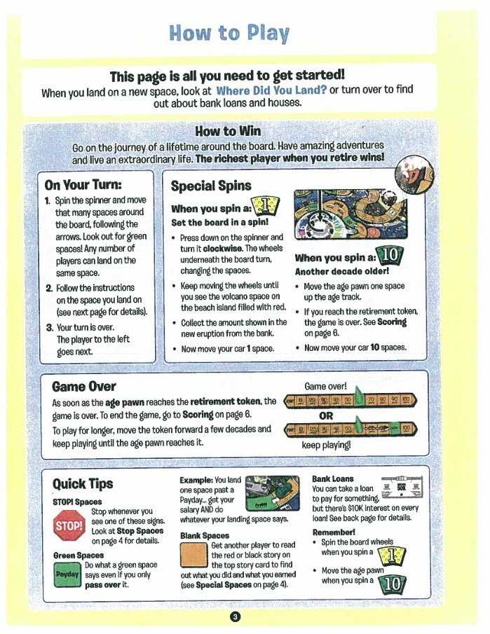 instruction manual game of life junior instructions