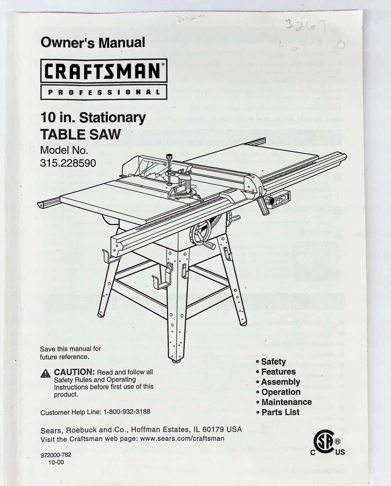 craftsman table saw instruction manual