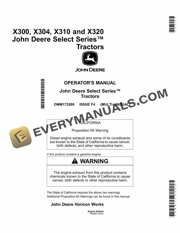 john deere x300 instruction manual