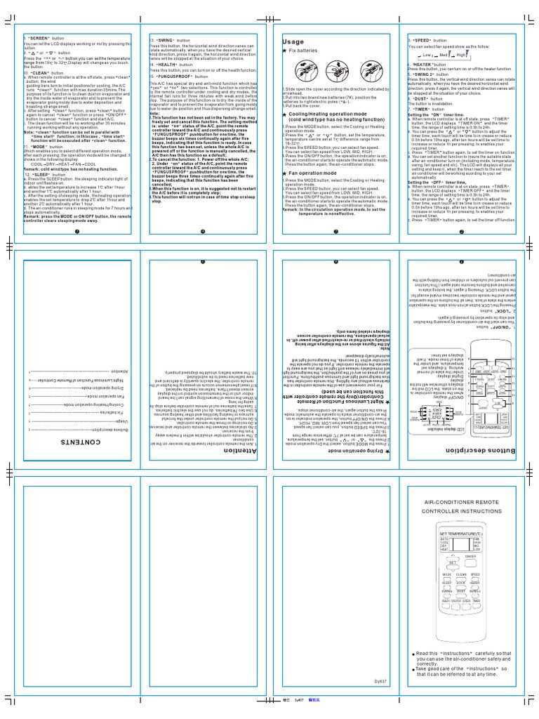 aux air conditioner instruction manual