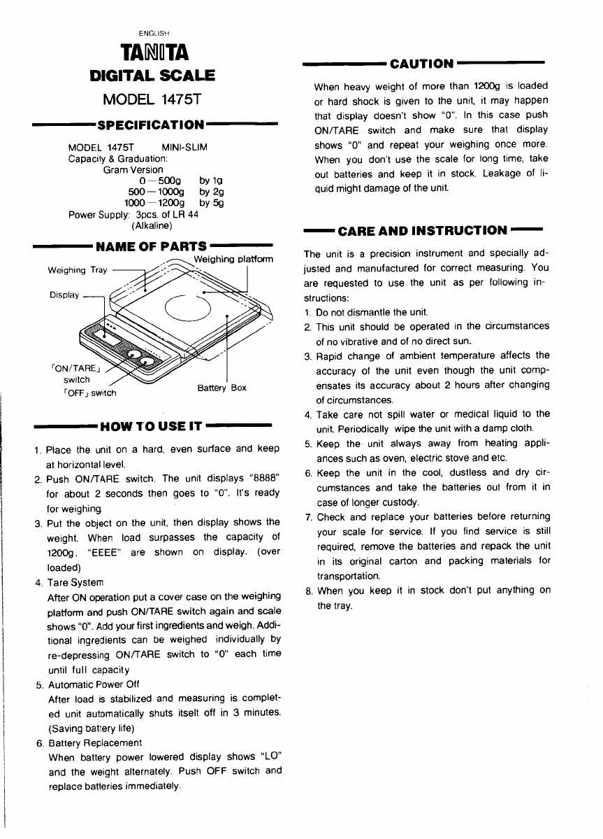 tanita um 076 instruction manual