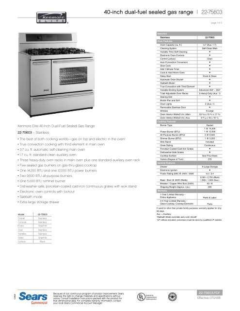 kenmore gas stove instruction manual