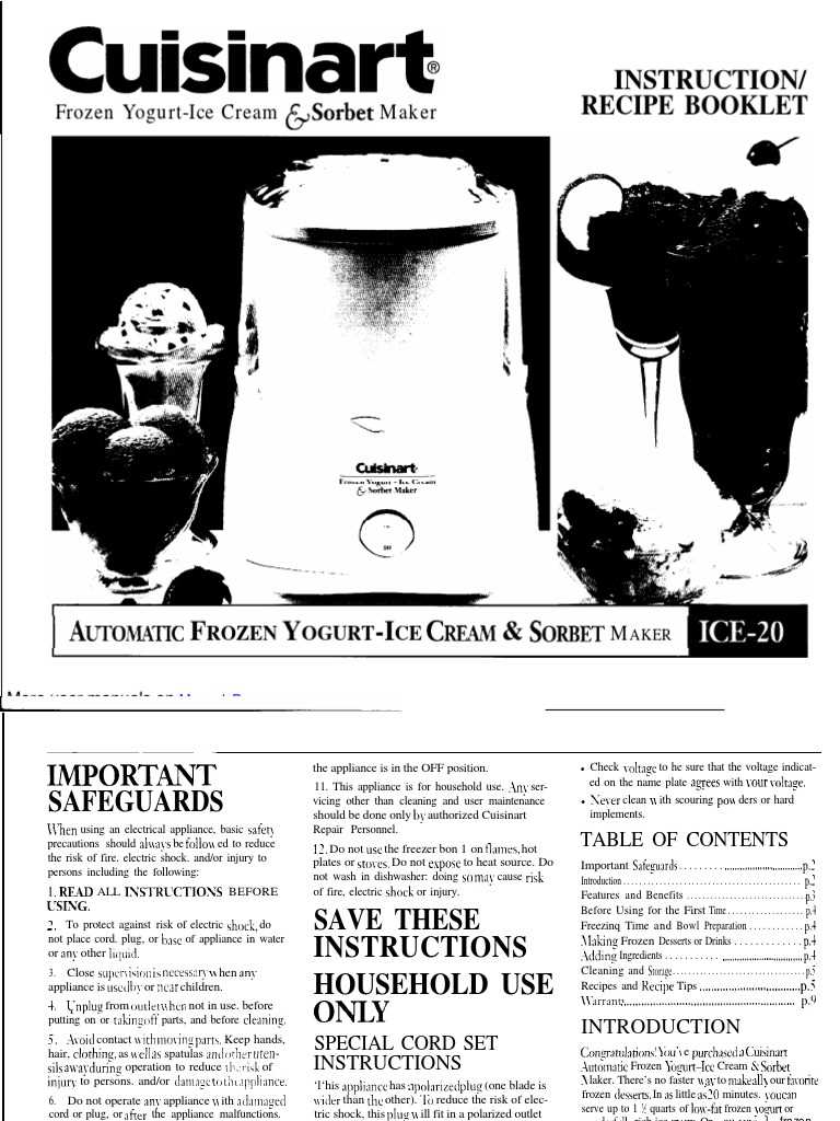 cuisinart frozen yogurt ice cream and sorbet maker instruction manual