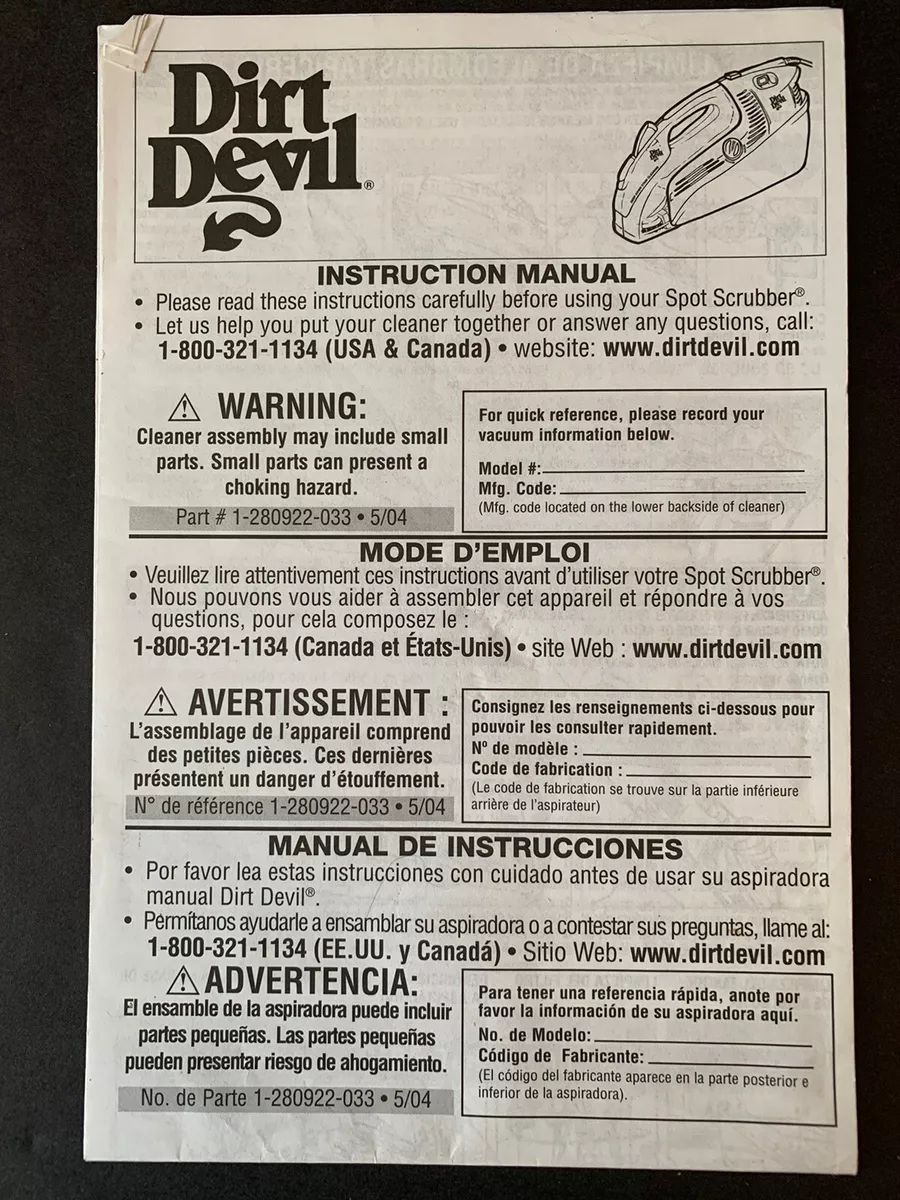 dirt devil vacuum cleaner instruction manual