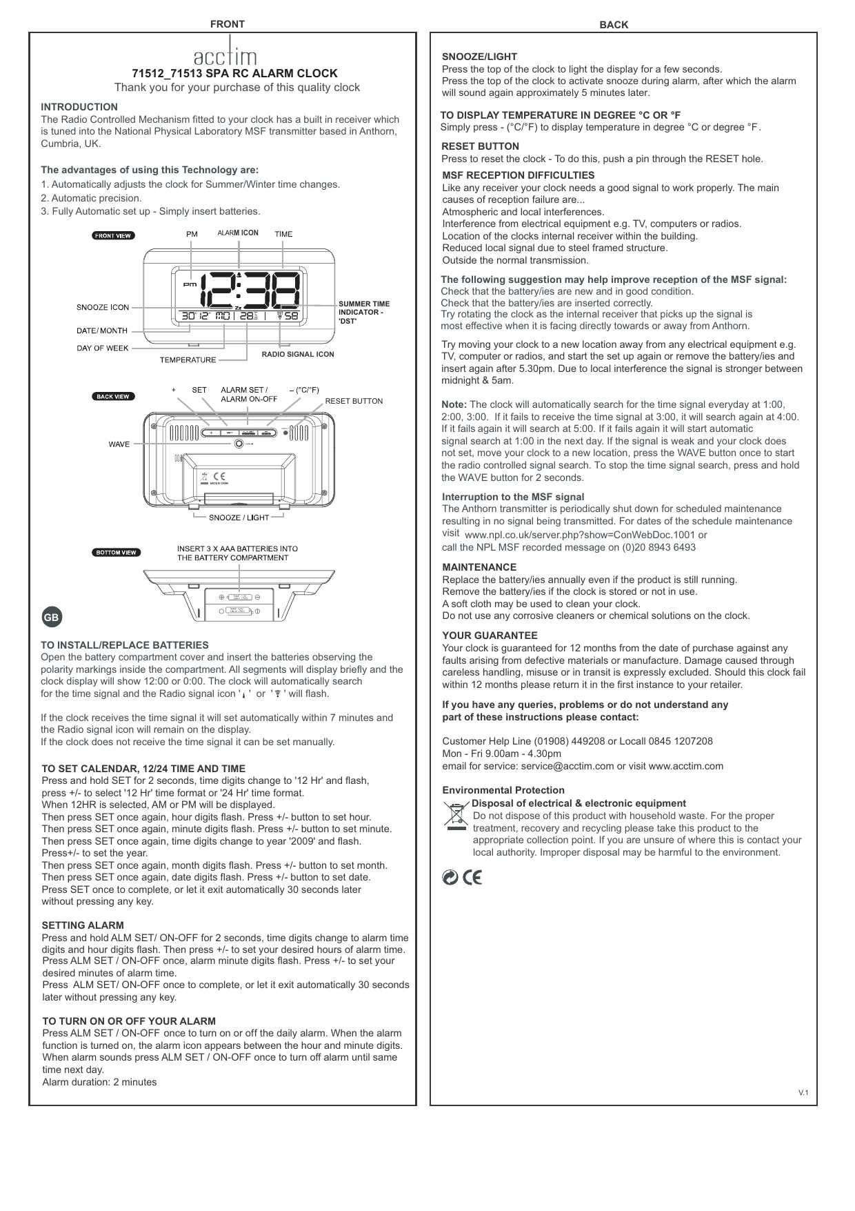 atomix clock 00582a1 instruction manual