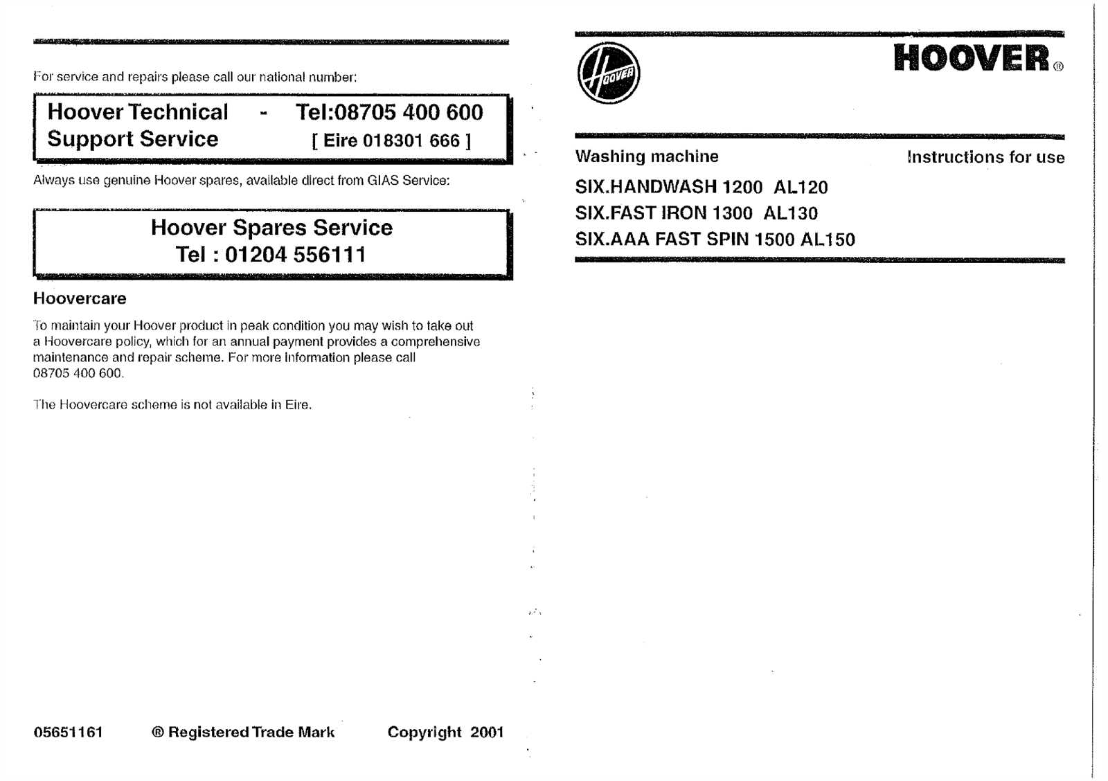 hoover washing machine manual instructions