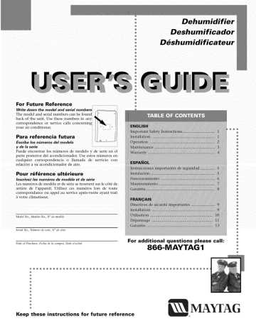 maytag dehumidifier instruction manual