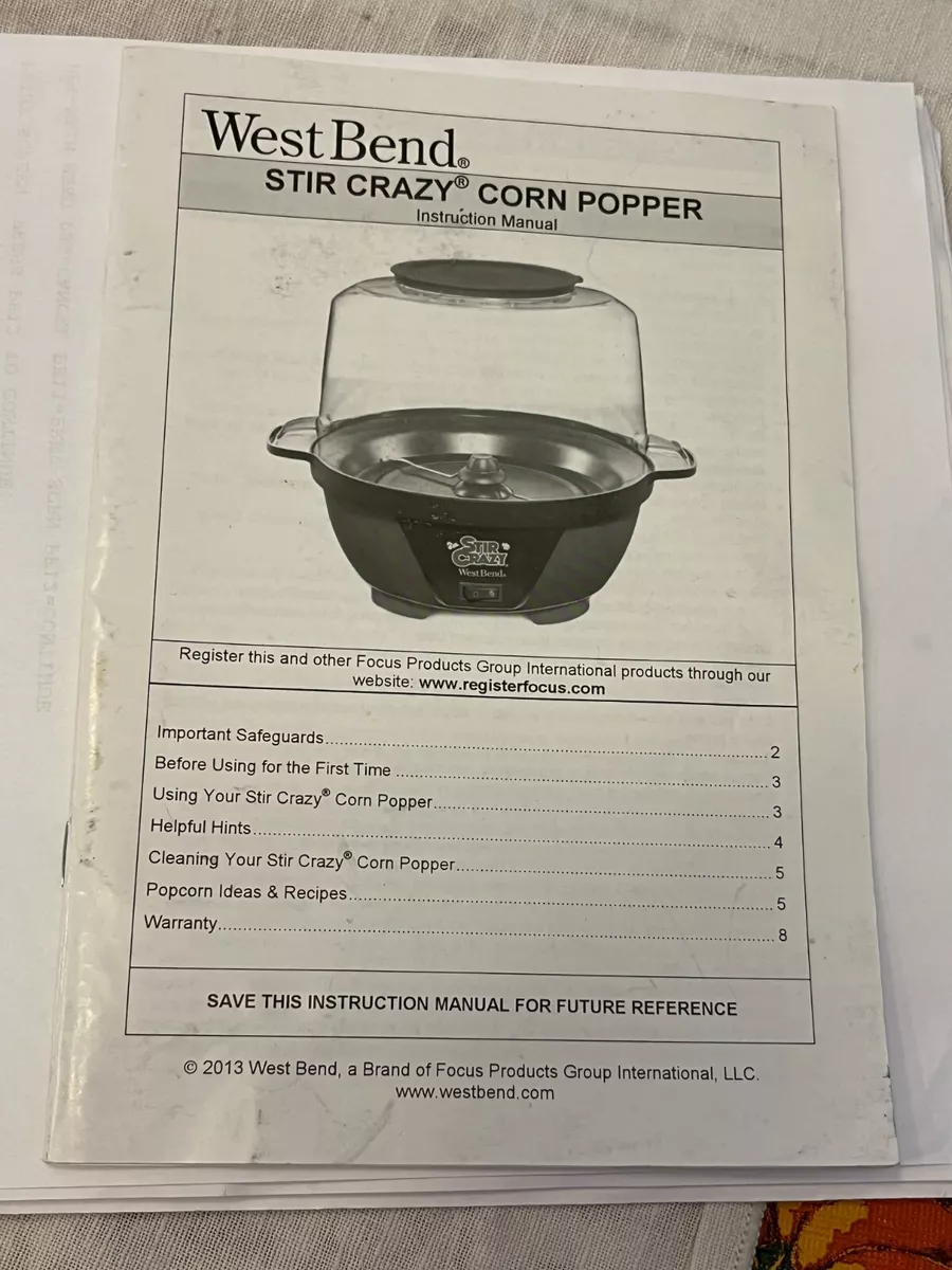 west bend popcorn popper instruction manual